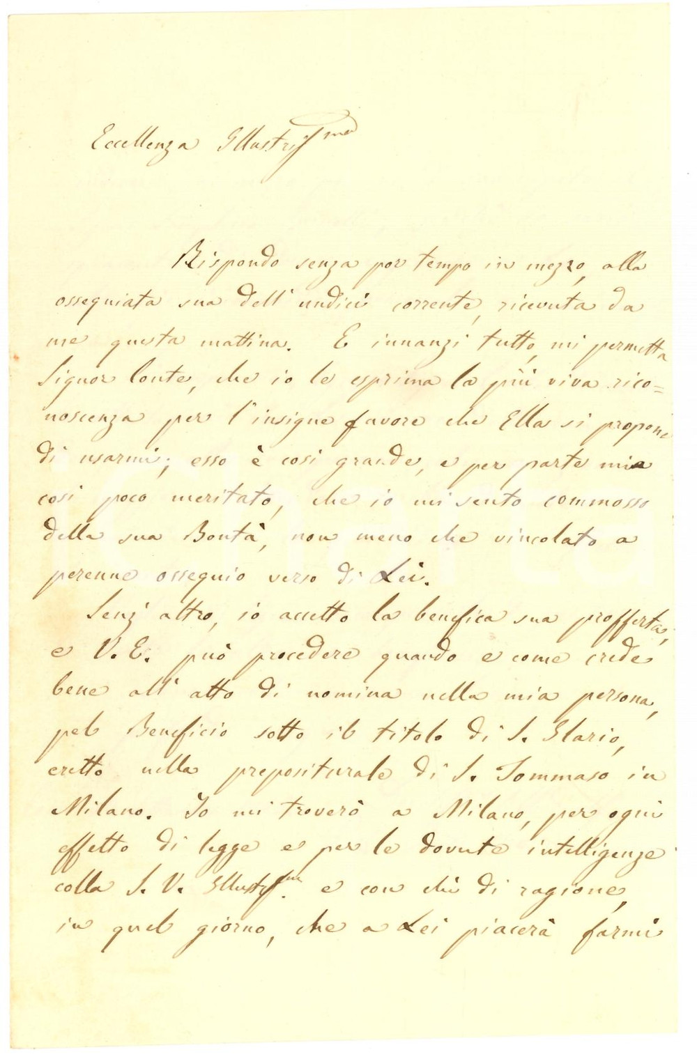 Manoscritto, lettera originale 1866 COMO Padre Giovanni FERRARIO ringrazia per il beneficio di SANT'ILARIO 1