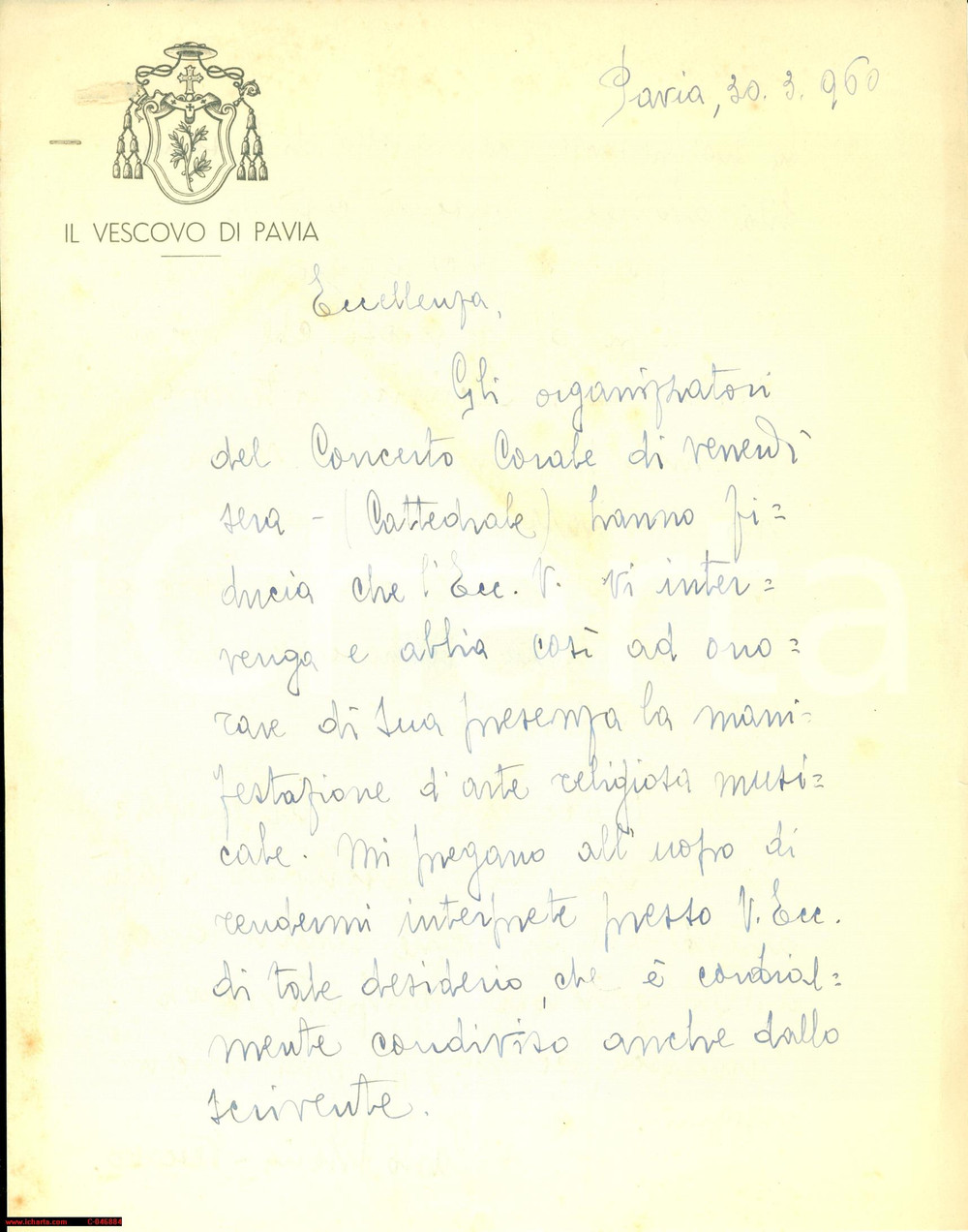 Autografo originale 1960 PAVIA Concerto sacro in Cattedrale Carlo ALLORIO 1