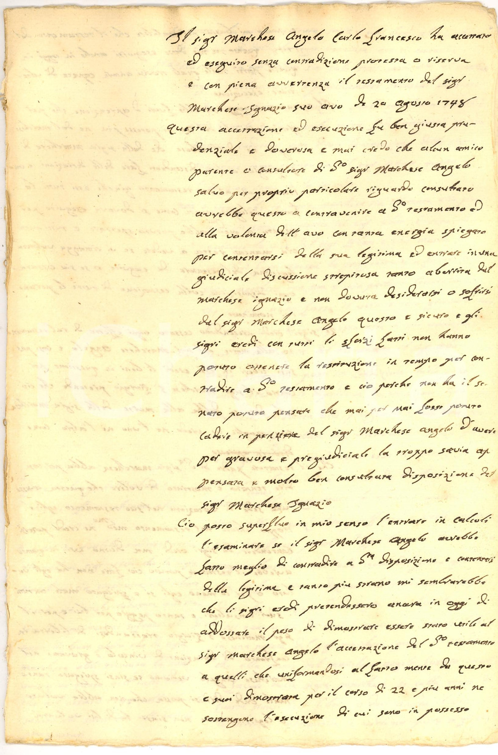 Manoscritto, lettera originale 1750 ca. CARAGLIO (CN) Lite marchesa SAN GIORGIO per ereditÃ  Ignazio ISNARDI 1