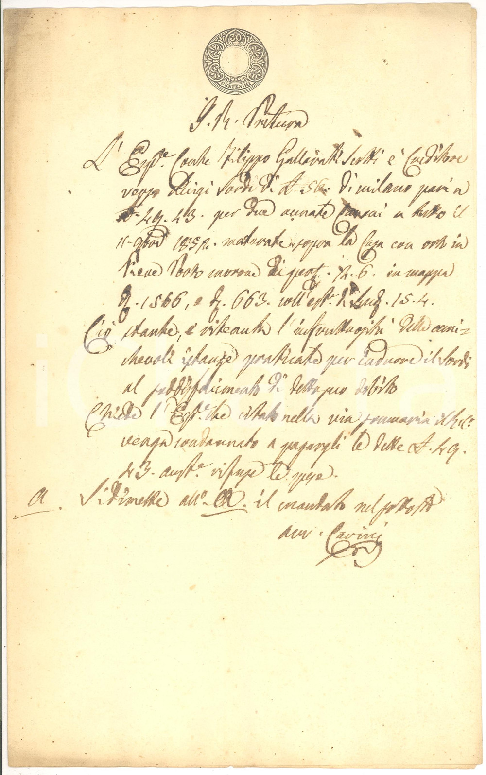 Documento originale, autentico 1853 PIEVE PORTO MORONE Luigi SORDI debiti casa e orto 1