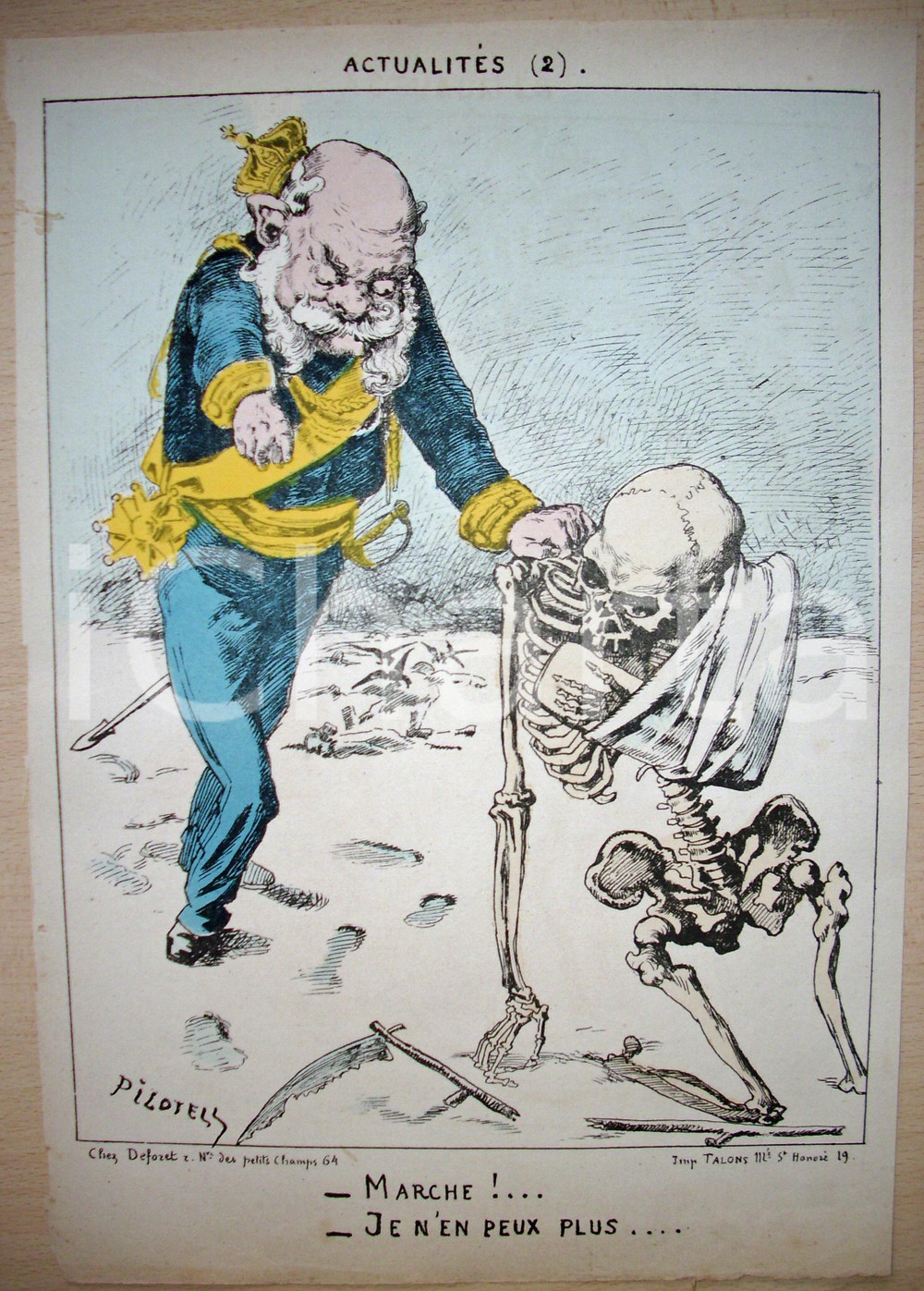 Stampa, bozzetto originale 1870 Caricatura MARCHE! JE N'EN PEUX PLUS! PILOTELL 1