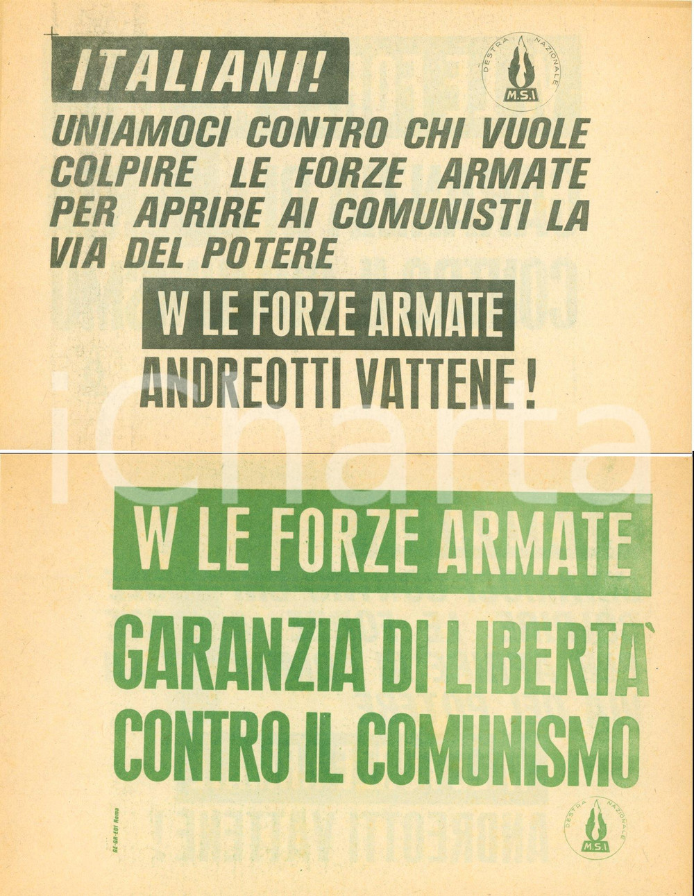 Materiale pubblicitario d’epoca 1970 circa PROPAGANDA STORICA M.S.I. Vattene ANDREOTTI! 1