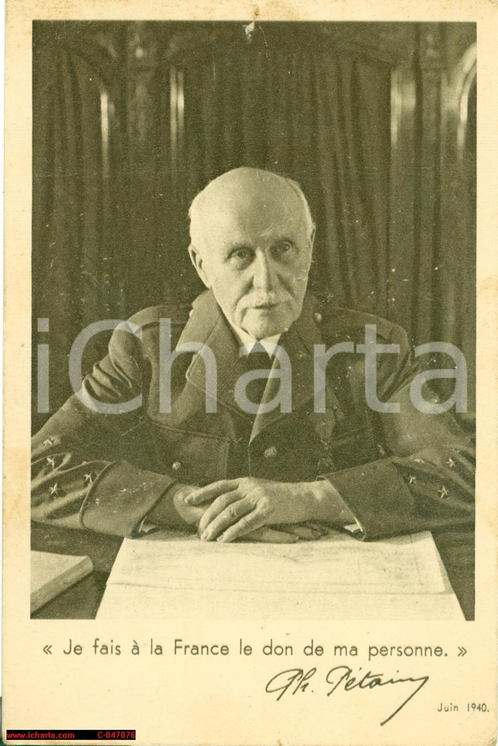 Cartolina originale da collezione 1940 WW2 Ritratto generale Philippe PETAIN FG NV 1