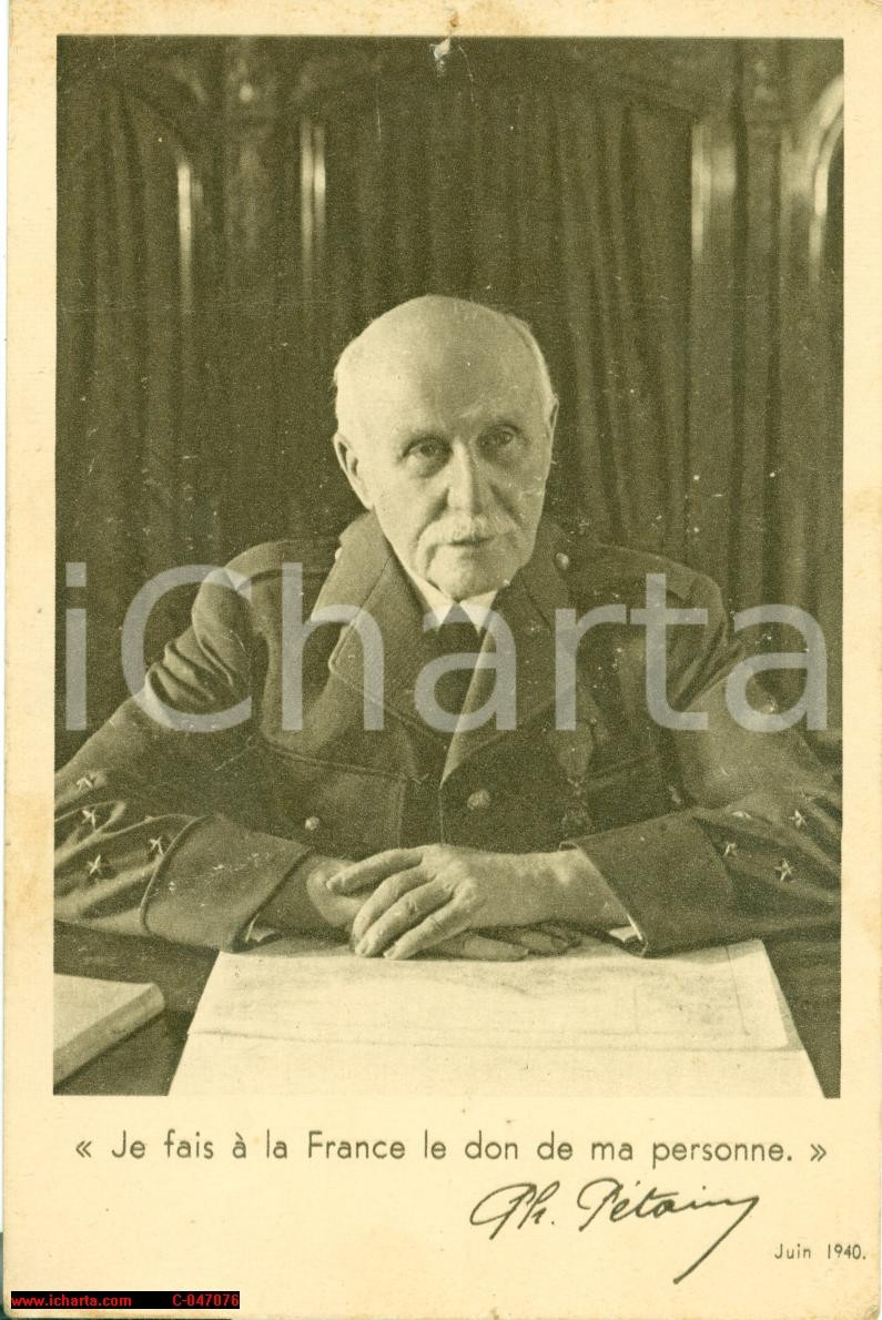 Cartolina originale da collezione 1940 WW2 Ritratto generale Philippe PETAIN FG NV 1