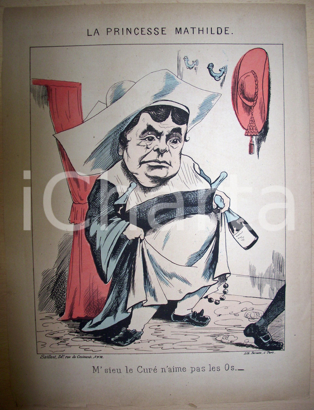 Stampa, bozzetto originale 1871 Caricatura La princesse MATHILDE n aime pas les Os 1
