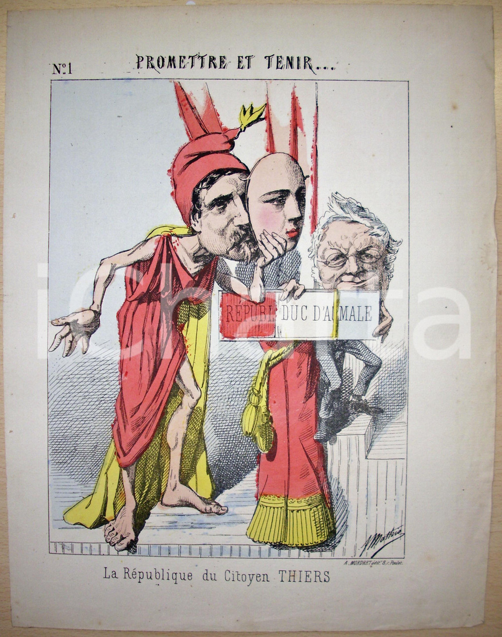 Stampa, bozzetto originale 1871 Caricatura La RÃ©publique du Citoyen THIERS stampa 1