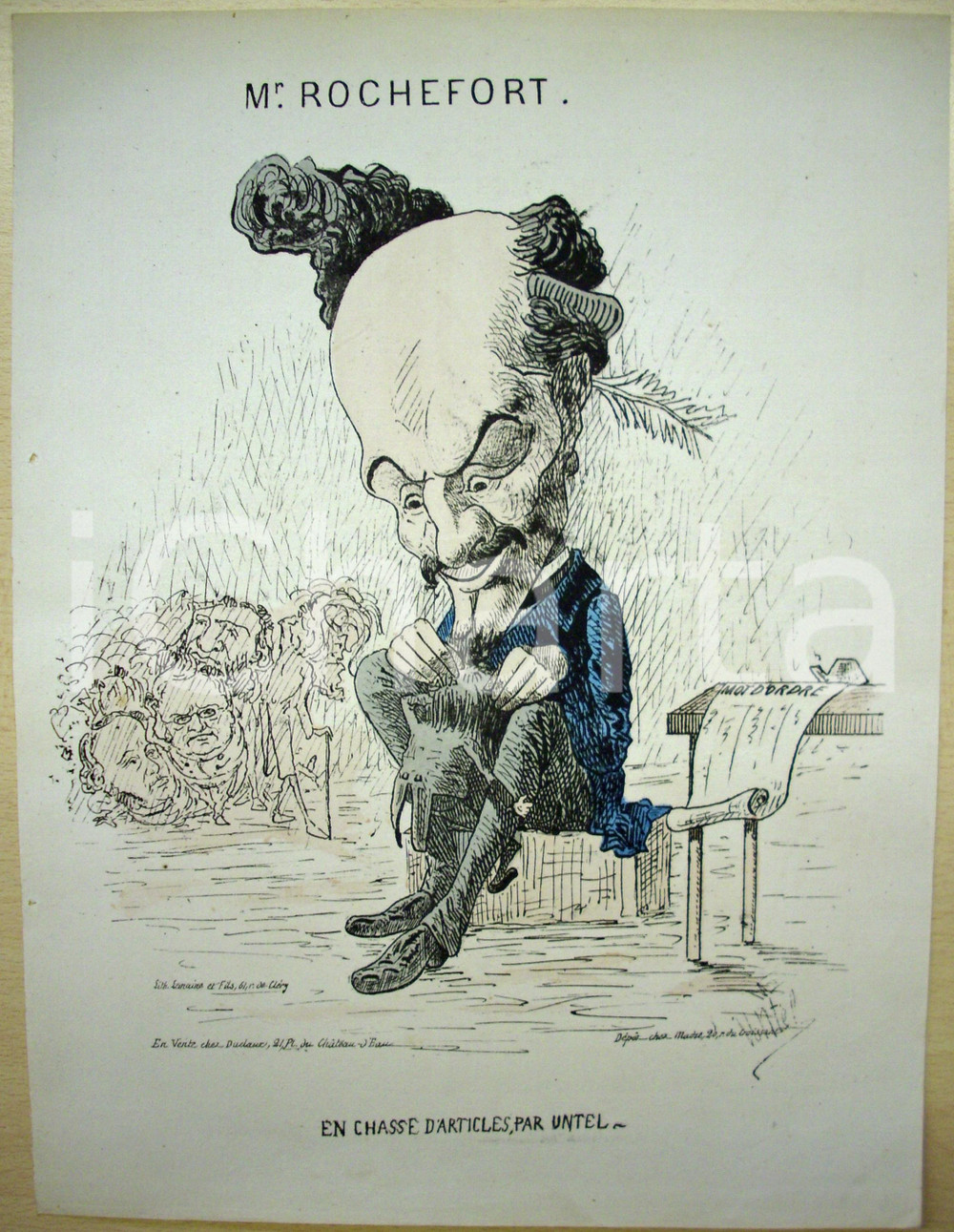 Stampa, bozzetto originale 1871 Caricatura di Henri ROCHEFORT Illustratore UNTEL 1