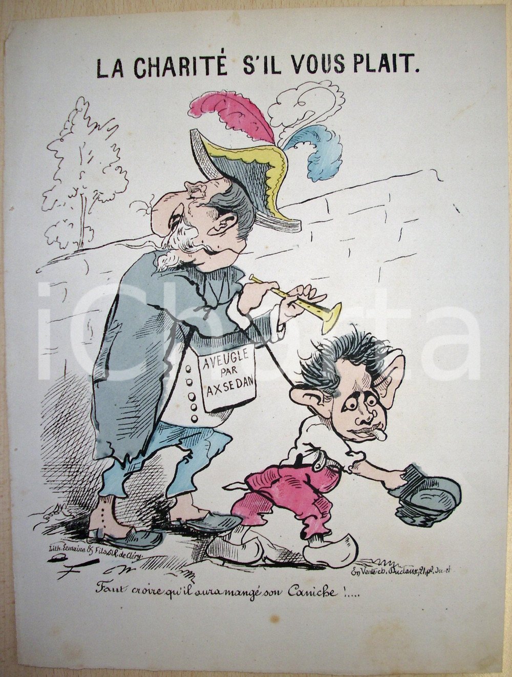 Stampa, bozzetto originale 1871 Caricatura NAPOLEONE III cieco dopo SEDAN stampa 1