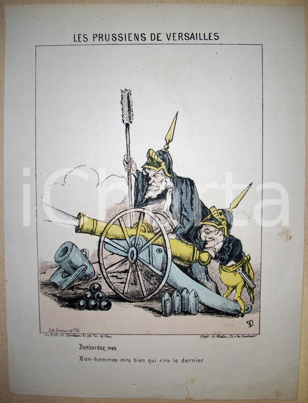 Stampa, bozzetto originale 1871 Caricatura Les Prussiens de VERSAILLES de FRONDAT 1