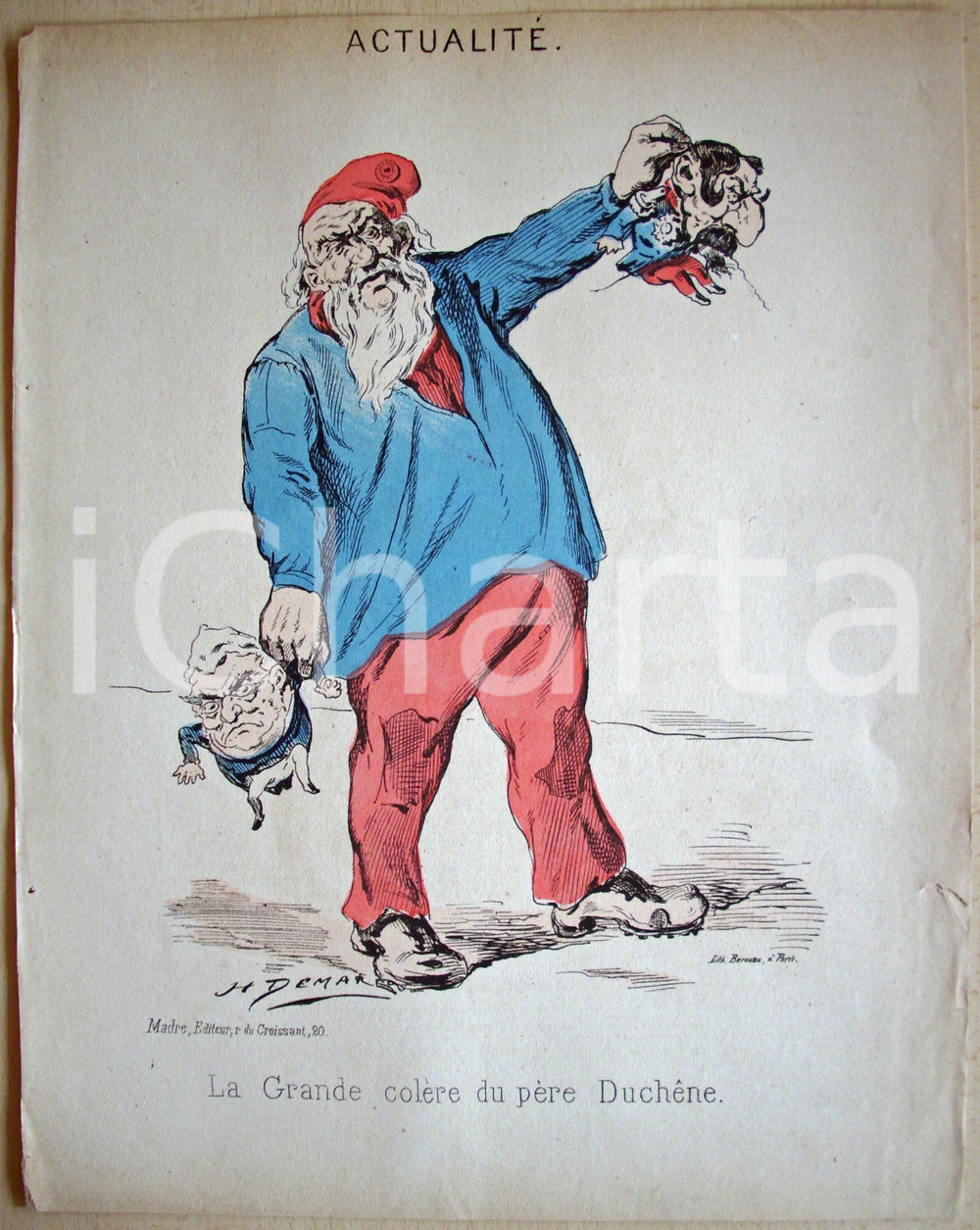 Stampa, bozzetto originale 1871 Caricatura La grande colÃ©re du pÃ¨re DUCHENE stampa 1