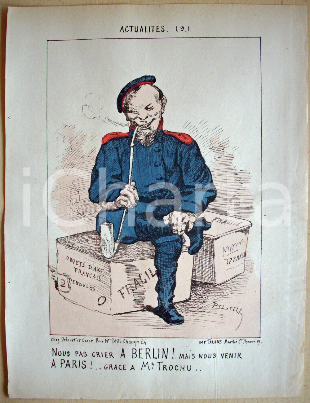 Stampa, bozzetto originale 1871 Caricatura Nous venir Ã  PARIS Illustr. PILOTELL 1