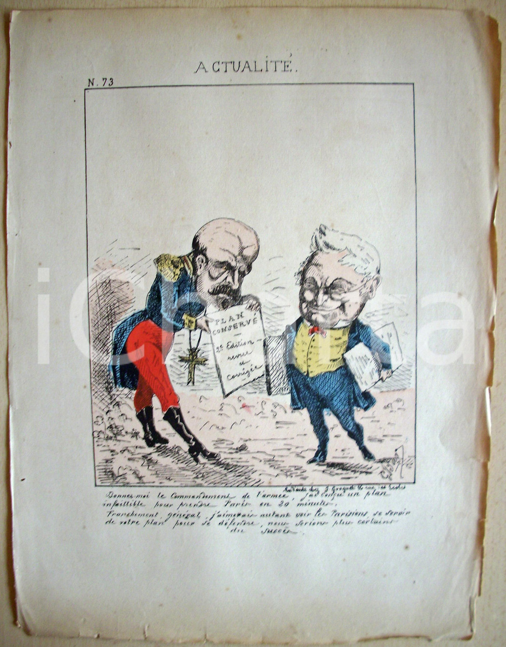 Stampa, bozzetto originale 1871 Caricatura Prendre PARIS en 20 minutes Ill. G. BAR 1