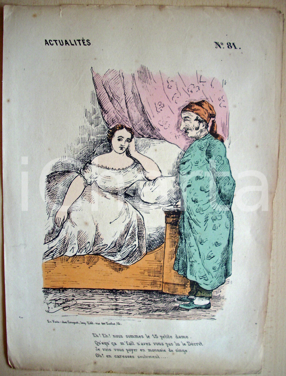 Stampa, bozzetto originale 1871 Caricatura Je vais vous payer en monnaie de SINGE 1