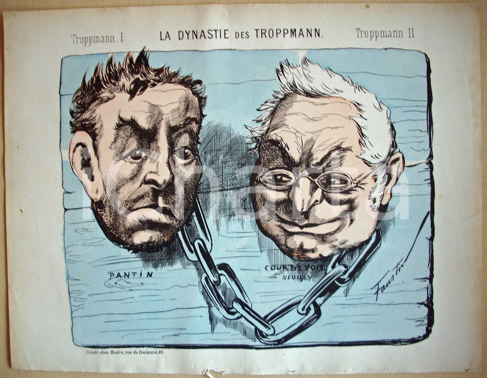 Stampa, bozzetto originale 1871 Caricatura Adolphe THIERS Dinastia dei TROPPMANN 1