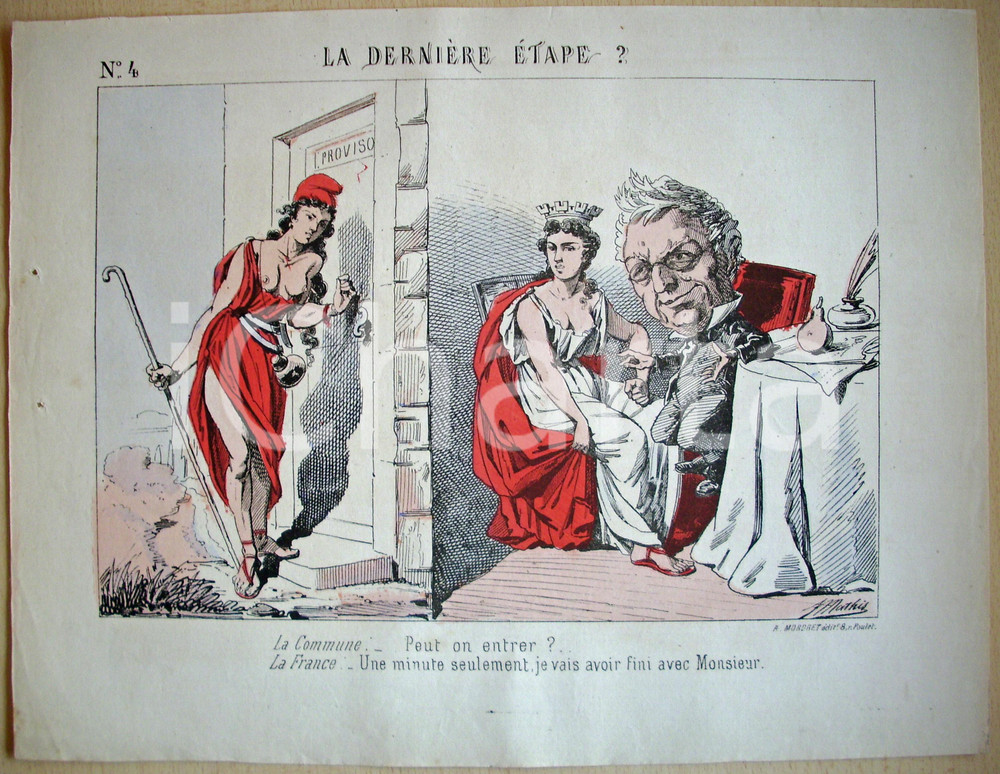 Stampa, bozzetto originale 1871 Caricatura LA COMMUNE giovane ragazza Ill. MATHIS 1