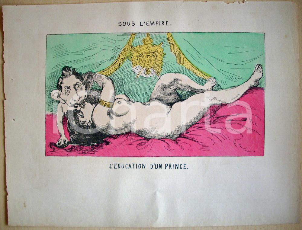 Stampa, bozzetto originale 1871 Educazione sessuale di FRANCESCO D'ORLEANS stampa 1