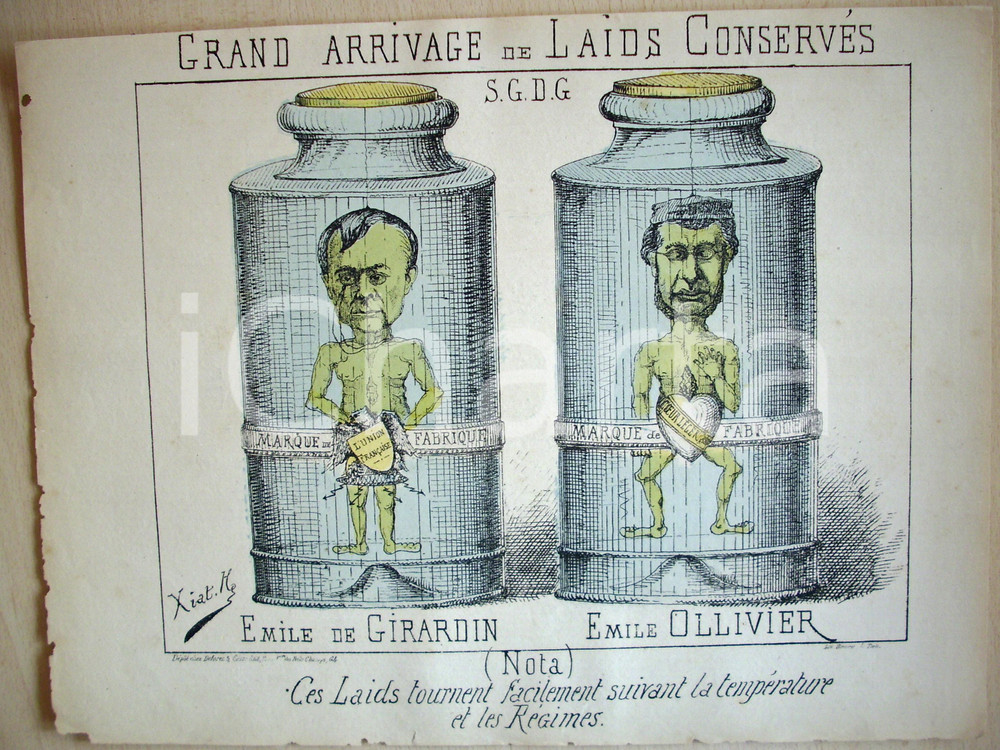 Stampa, bozzetto originale 1871 Caricatura Emile DE GIARDIN Emile OLLIVIER Commune 1