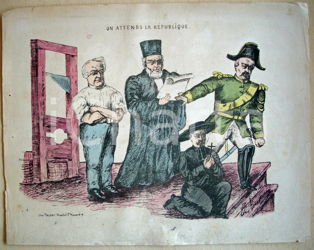 Stampa, bozzetto originale 1871 On attends la RÃ©publique Ill. NapolÃ©on DE FRONDAT 1