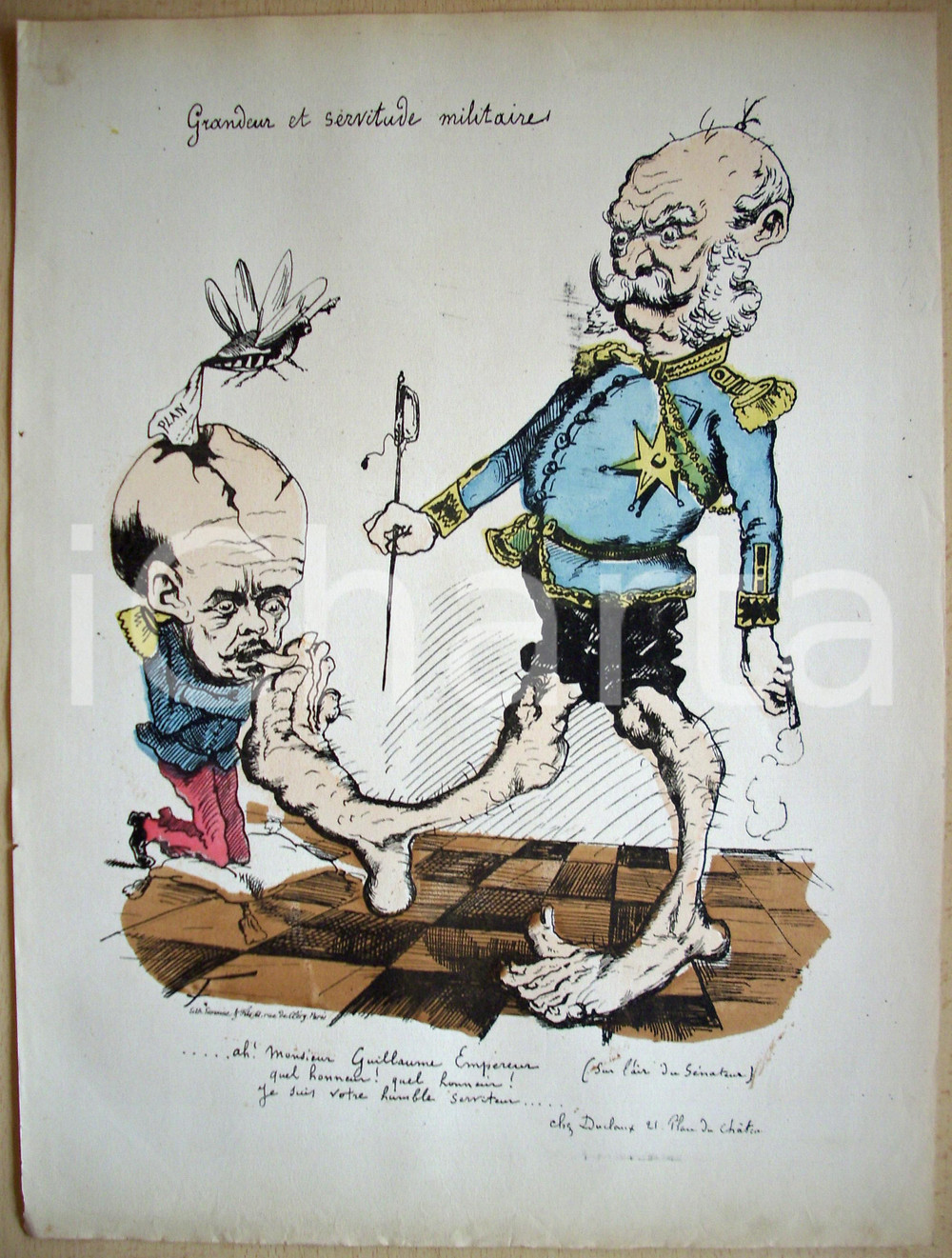 Stampa, bozzetto originale 1871 Louis-Jules TROCHU lecca piedi a GUGLIELMO I 1