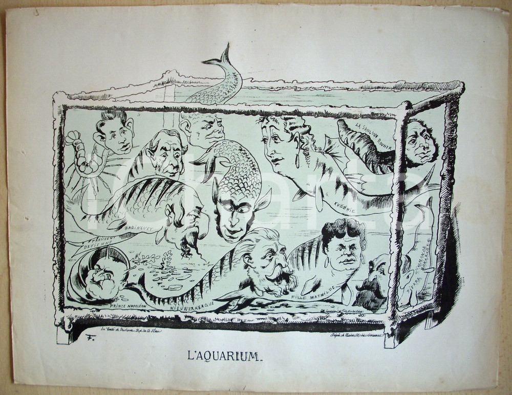 Stampa, bozzetto originale 1871 Caricatura Secondo Impero in AQUARIUM Stampa 1
