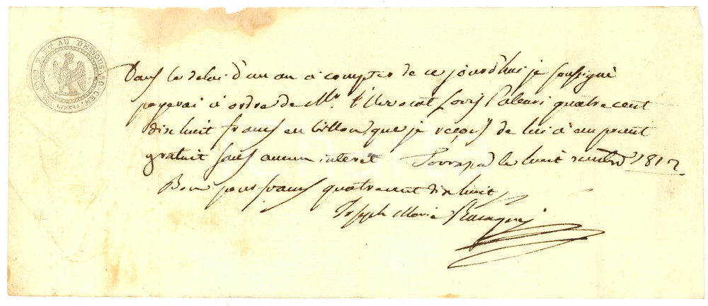 Documento originale, autentico 1812 TORRAZZA COSTE (PV) Debiti Giuseppe M. RACCAGNI 1