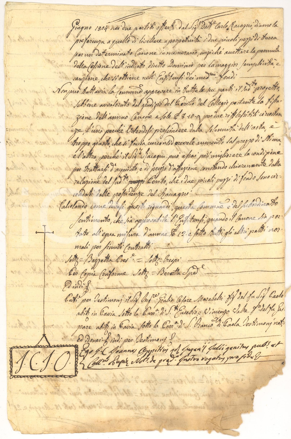 Documento originale, autentico 1805 TORRAZZA COSTE (PV) Investitura Collegio GHISLIERI 1