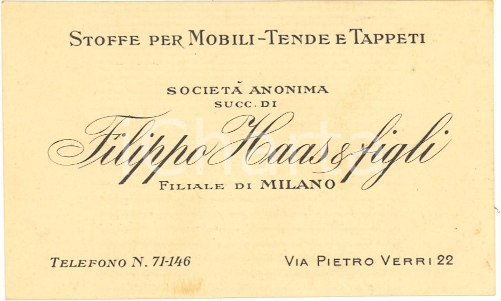 Oggetto da collezione cartaceo 1930 circa MILANO Tende e tappeti Filippo HAAS & figli 1