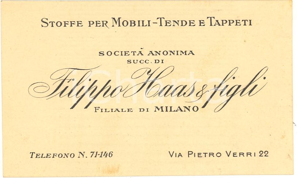 Oggetto da collezione cartaceo 1930 circa MILANO Via Verri 22 Tende e tappeti Filippo HAAS & figli 1