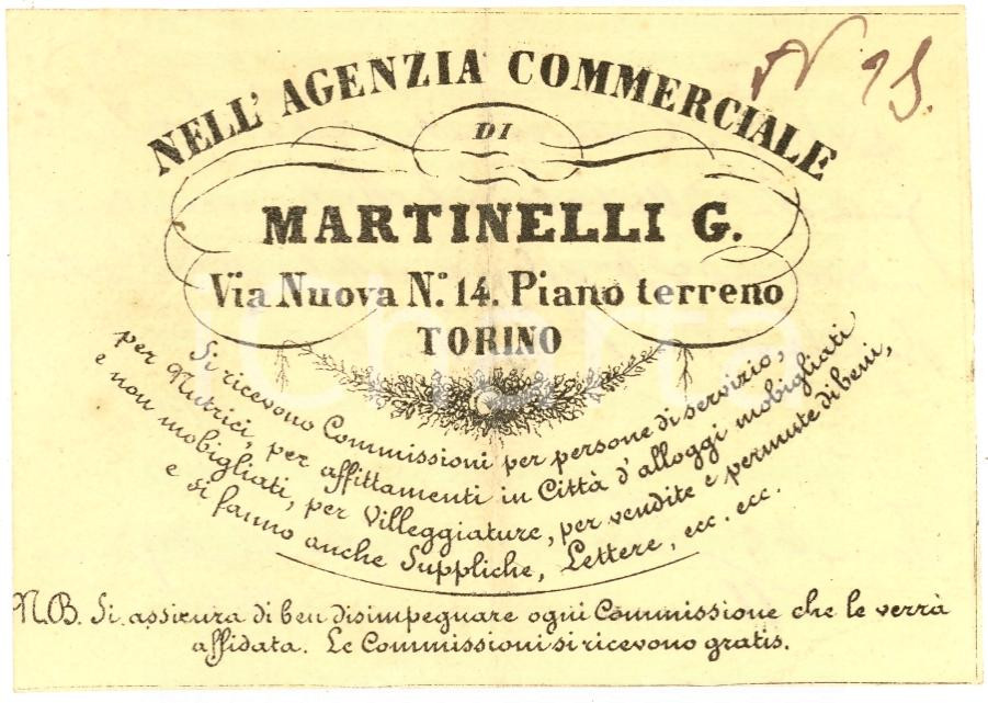 Oggetto da collezione cartaceo 1866 TORINO Agenzia Commerciale Giovanni MARTINELLI 1