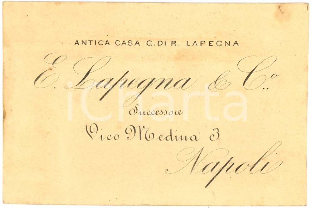 Oggetto da collezione cartaceo 1900 ca NAPOLI E. LAPEGNA & C. biglietto pubblicitario 1