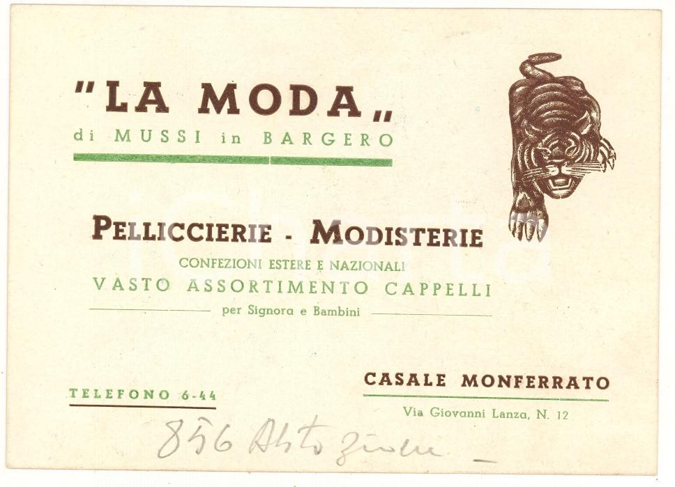 Oggetto da collezione cartaceo 1940 ca CASALE MONFERRATO (AL) La Moda MUSSI in BARGERO 1