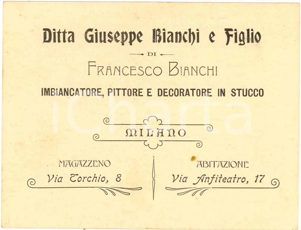 Oggetto da collezione cartaceo 1910 circa MILANO Imbiancatore Ditta Giuseppe BIANCHI 1