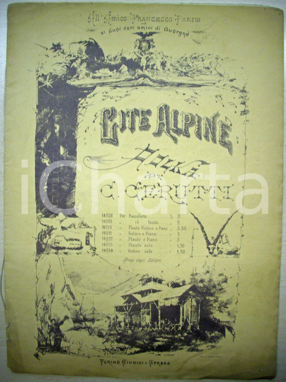 Oggetto da collezione cartaceo 1880 ca GITE ALPINE Polka CERUTTI per Francesco PARIGI 1
