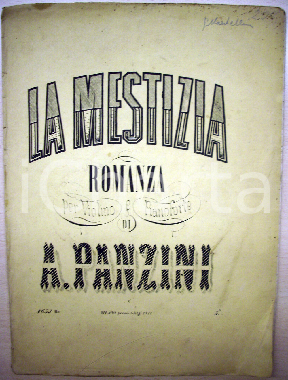 Oggetto da collezione cartaceo 1890 circa Angelo PANZINI Spartito romanza LA MESTIZIA 1