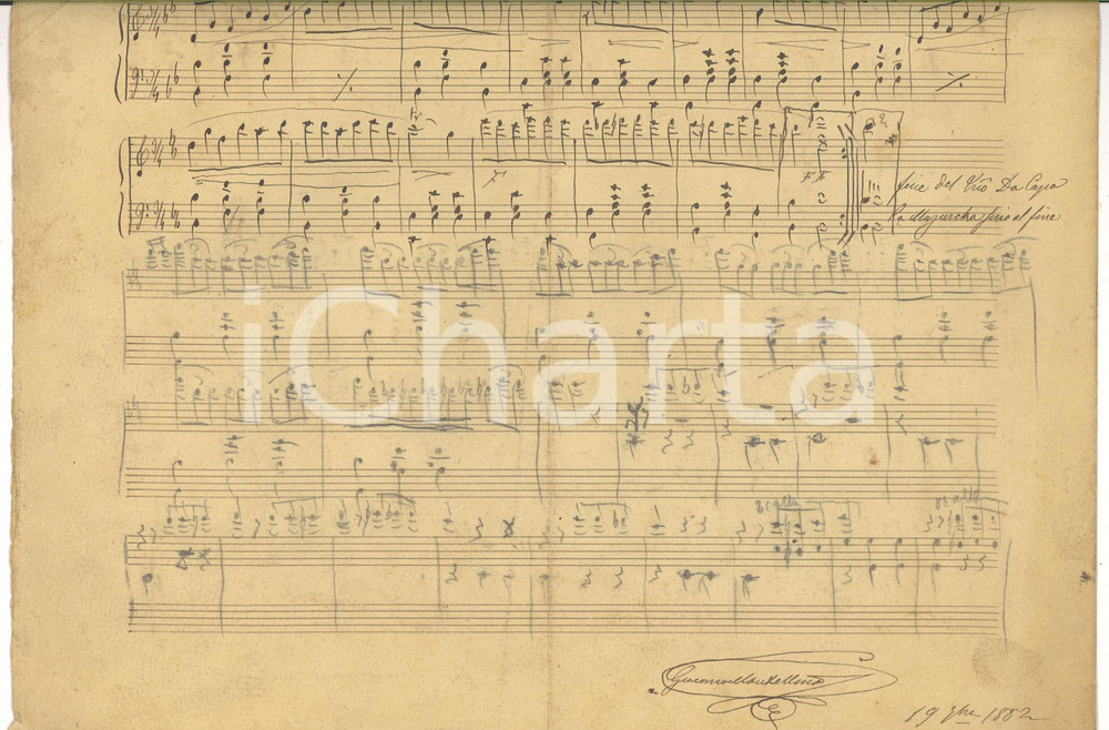 Oggetto da collezione cartaceo 1882 Giacomo MANTELLINO Spartito mazurka ALCIDE Autogr. 1