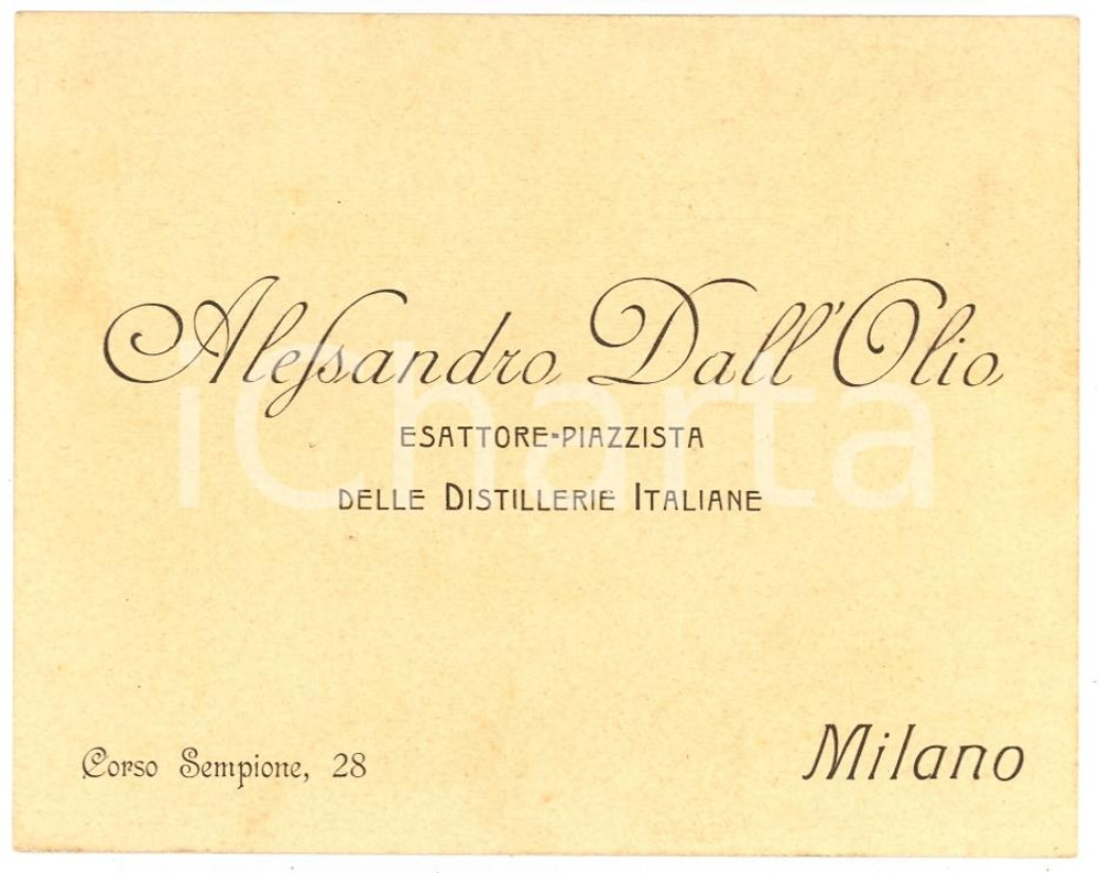 Oggetto da collezione cartaceo 1920 MILANO Alessandro DALL'OLIO Distillerie Italiane 1