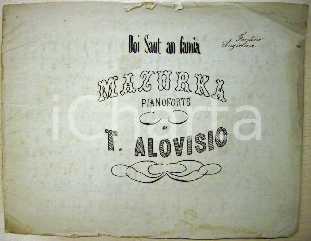 Oggetto da collezione cartaceo 1900 Spart Tancredi ALOVISIO Doi saut an famia INEDITO 1