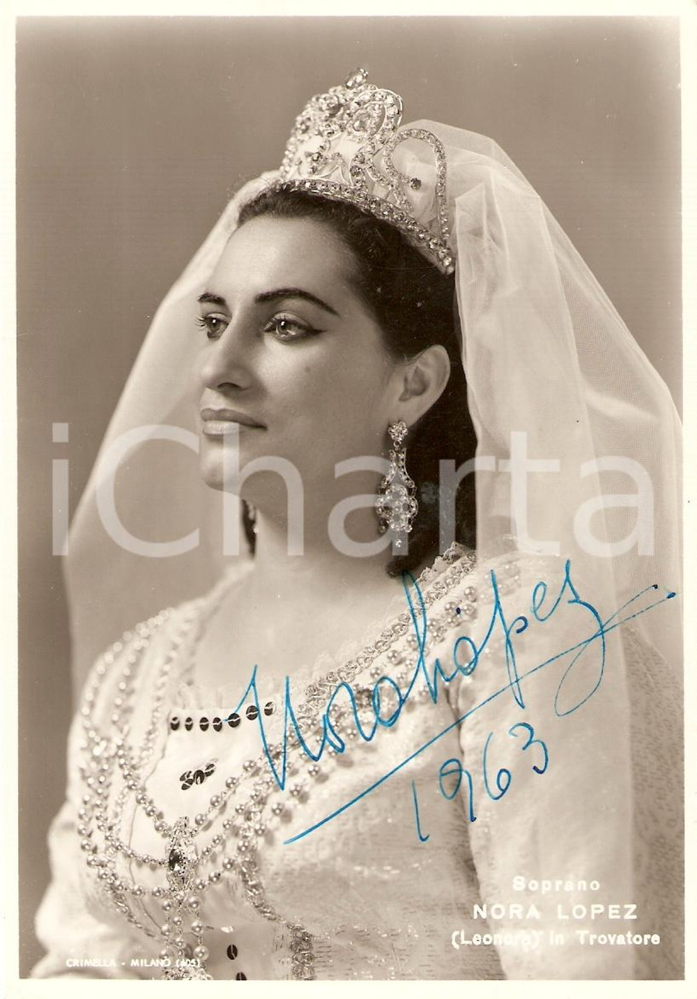 Autografo originale 1963 Soprano NORA LOPEZ Fotografia con dedica autografa 1