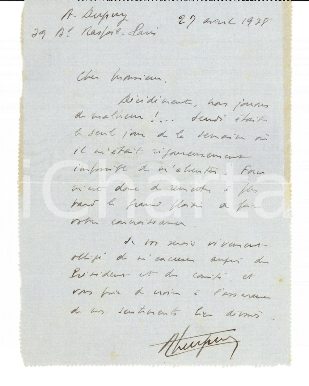 Autografo originale 1938 PARIS Graphologue AimÃ© DUPUY promet une visite AUTOGRAPHE 1