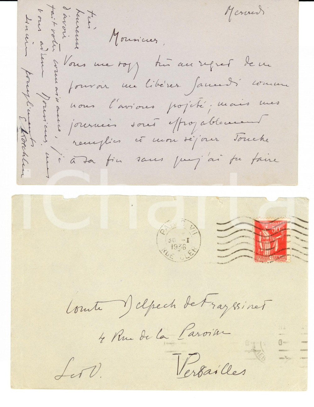 Autografo originale 1936 PARIS Elisabeth KOECHLIN SANDOZ Graphologue AUTOGRAPH 1