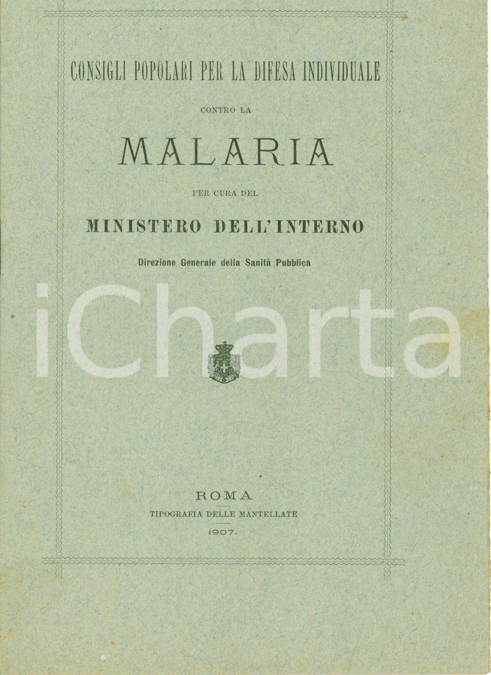 Libro, pubblicazione d epoca 1907 MALARIA Consigli popolari per la difesa individuale Pubblicazione 1