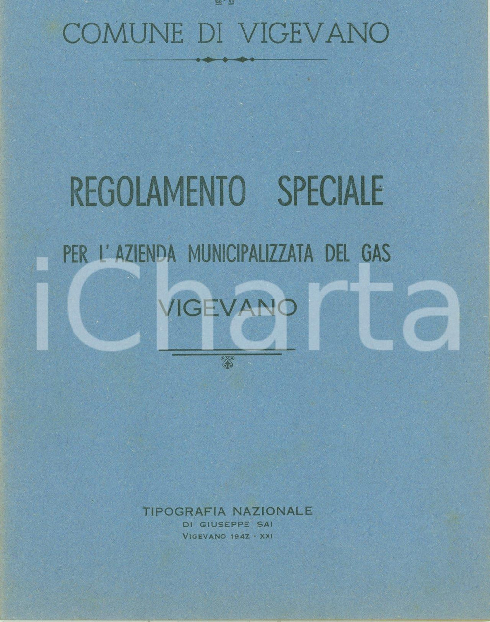 Documento originale, autentico 1942 VIGEVANO (PV) Regolamento Azienda Municipalizzata GAS *Pubblicazione 1