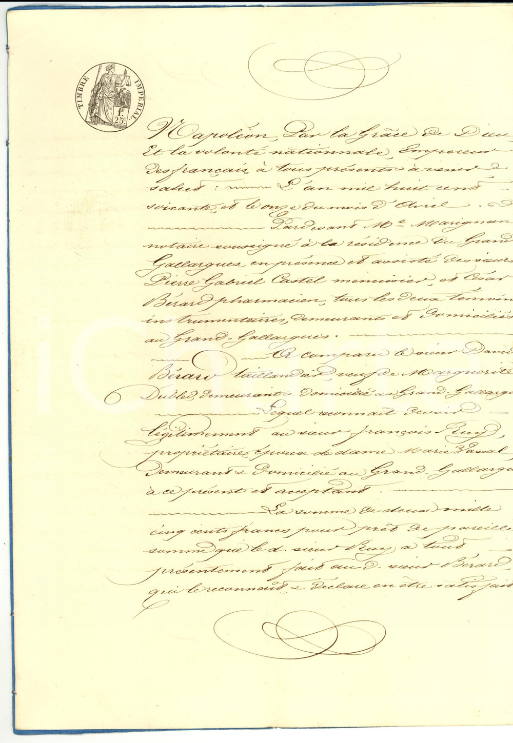 Documento originale, autentico 1871 GALLARGUESLEMONTUEUX David BERARD indebitato con FranÃ§ois RUY 1