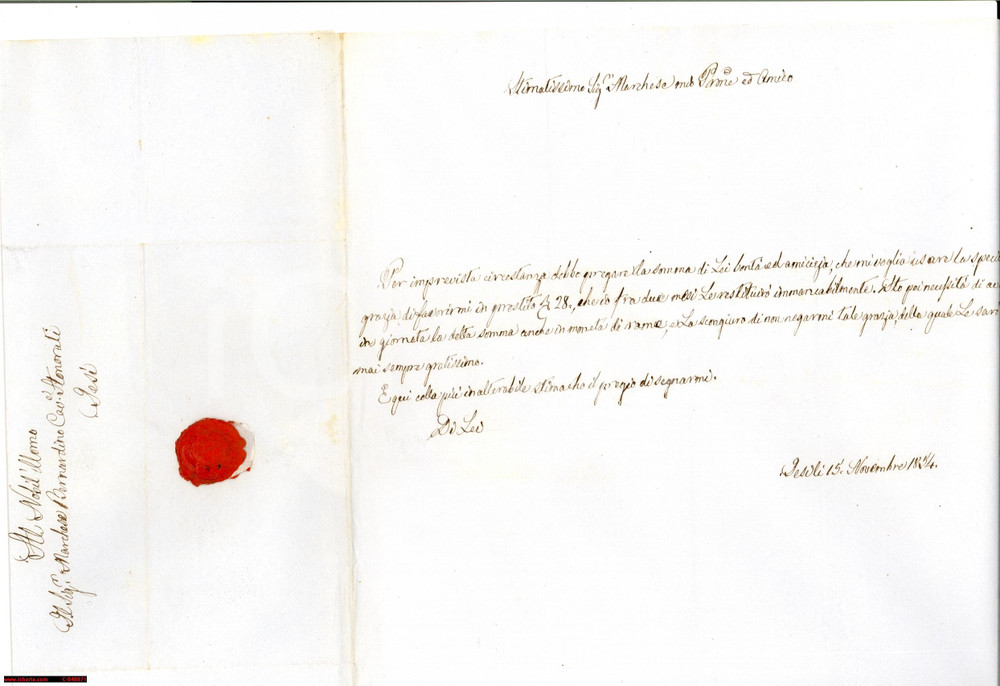 Manoscritto, lettera originale 1854 JESI AN supplica al marchese Bernardino HONORATI 1