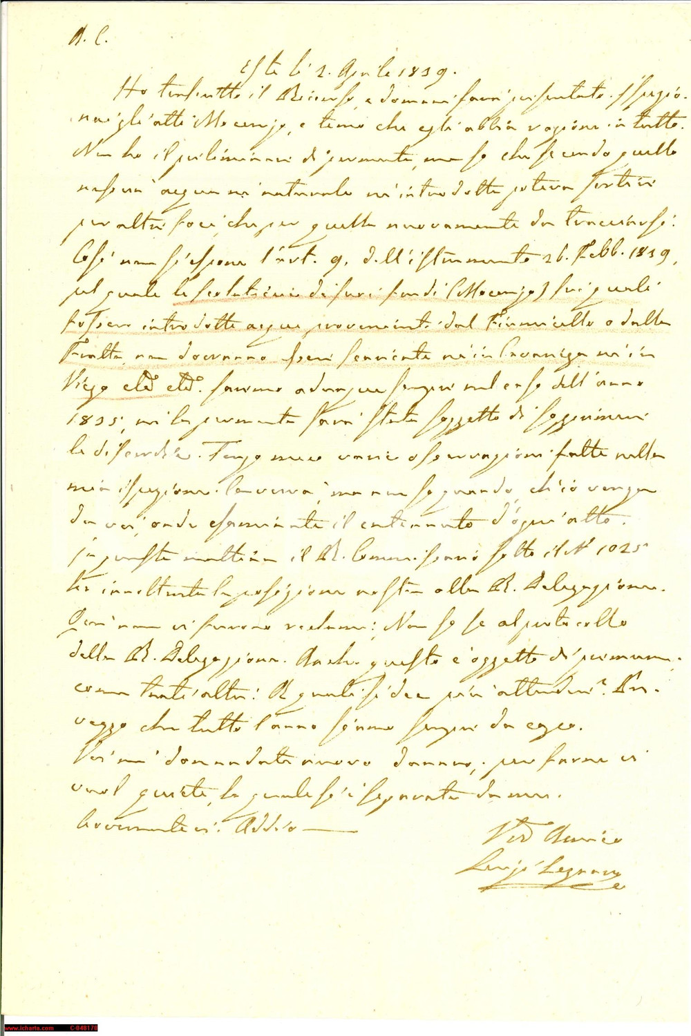 Manoscritto, lettera originale 1839 ESTE PD per fare danni ci vuol quiete PEZZINI 1