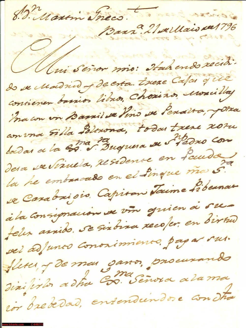 Manoscritto, lettera originale 1796 BARCELONA ES BENITO DOMINGO REBOLLO RICEVE LIBRI E SALSICCE 1