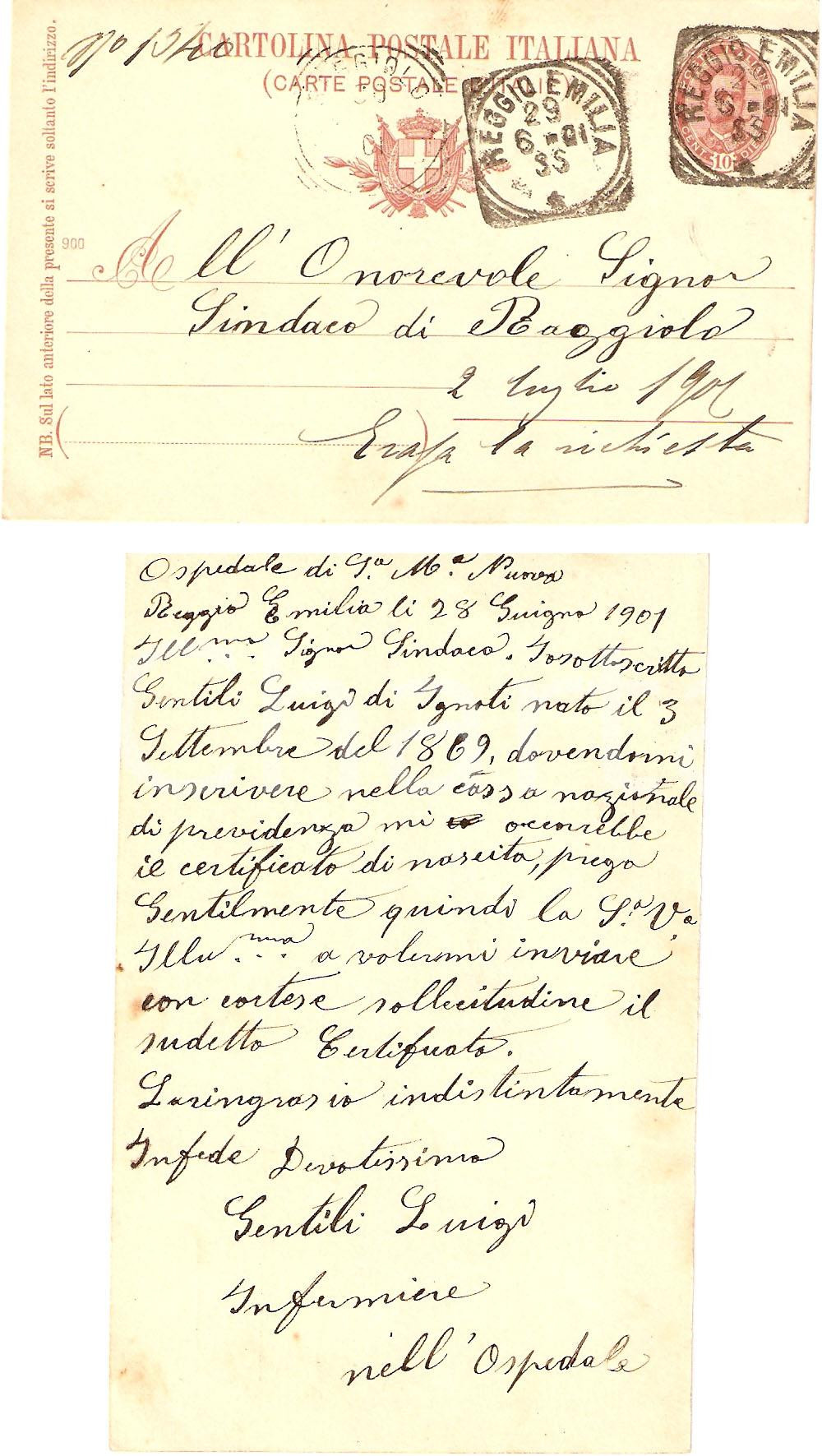 Documento originale, autentico 1901 RAGGIOLO (AR) Atto nascita Luigi GENTILI di ignoti 1