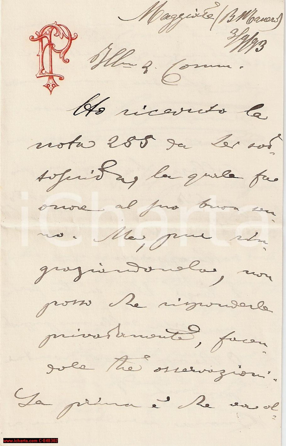 Documento originale, autentico 1893 BORGOMANERO (NO) Architetto rifiuta un lavoro 1