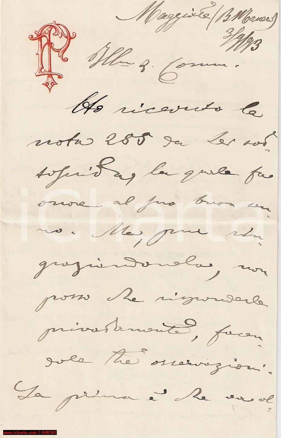 Documento originale, autentico 1893 BORGOMANERO NO Architetto rifiuta un lavoro 1
