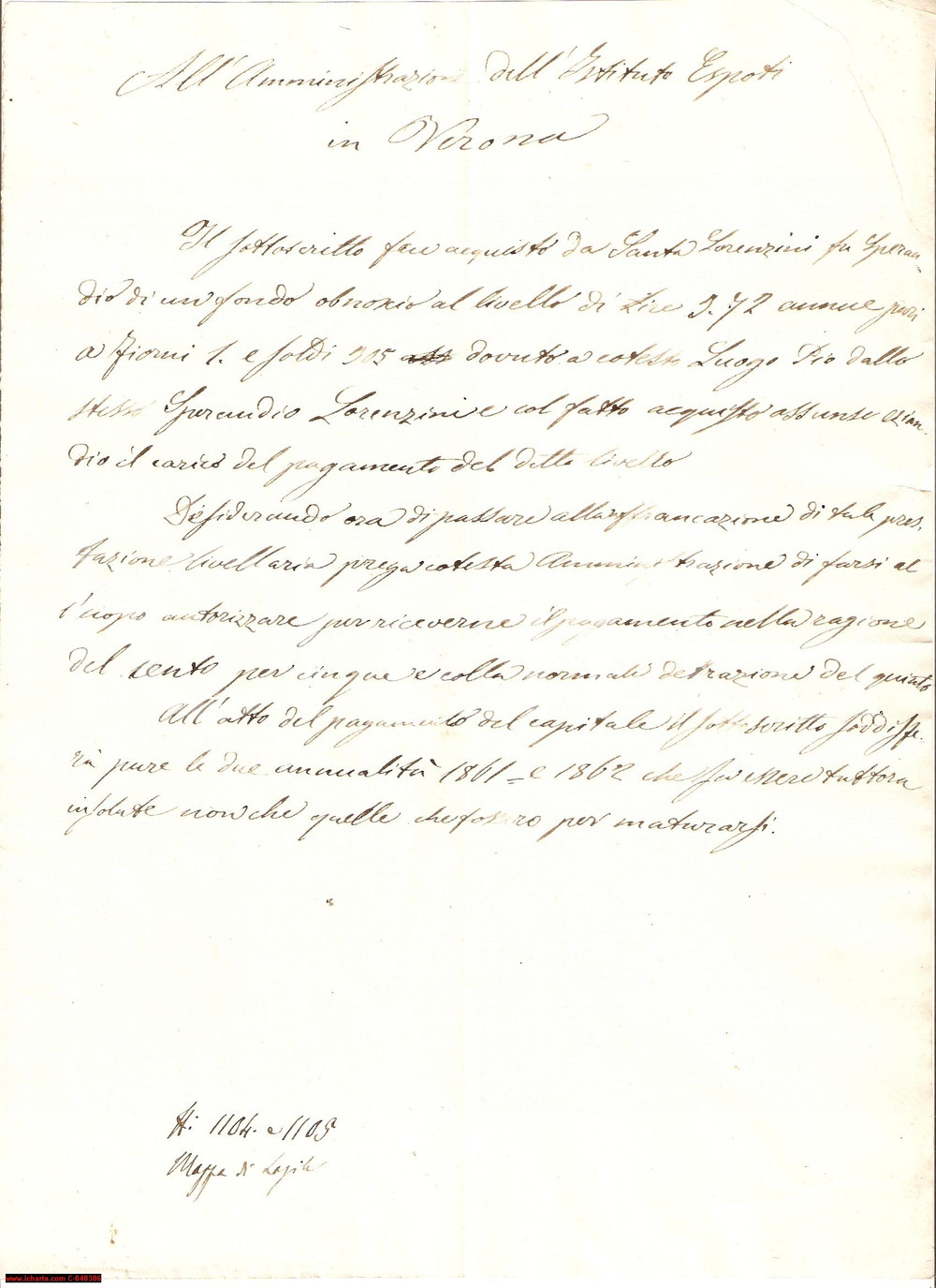 Documento originale, autentico 1860 LAZISE (VR) Obblighi verso Istituto degli Esposti 1